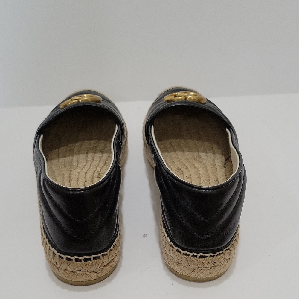 Gucci Black Quilted Leather Espadrille Flats with Gold Double G - Picture 3 of 3